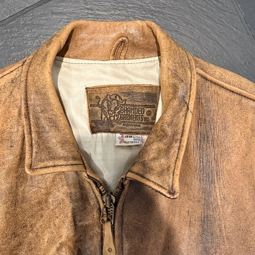 Vintage 80's top gun Men's brown, distressed bomber flight jacket size 48